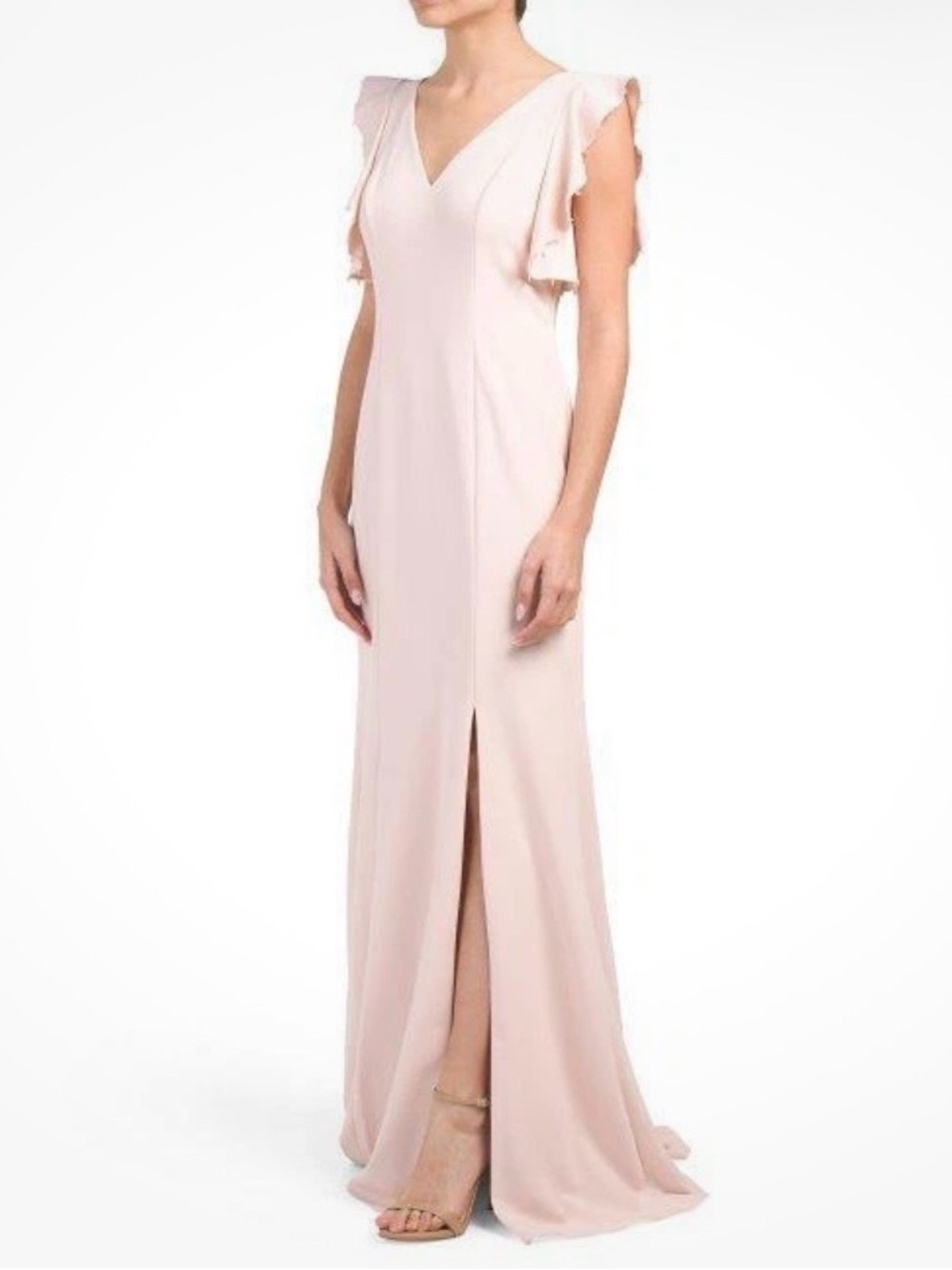 Adrianna Papell Blush Flutter Sleeve Ling Crepe Gown NWT Sz 10. Ret $189